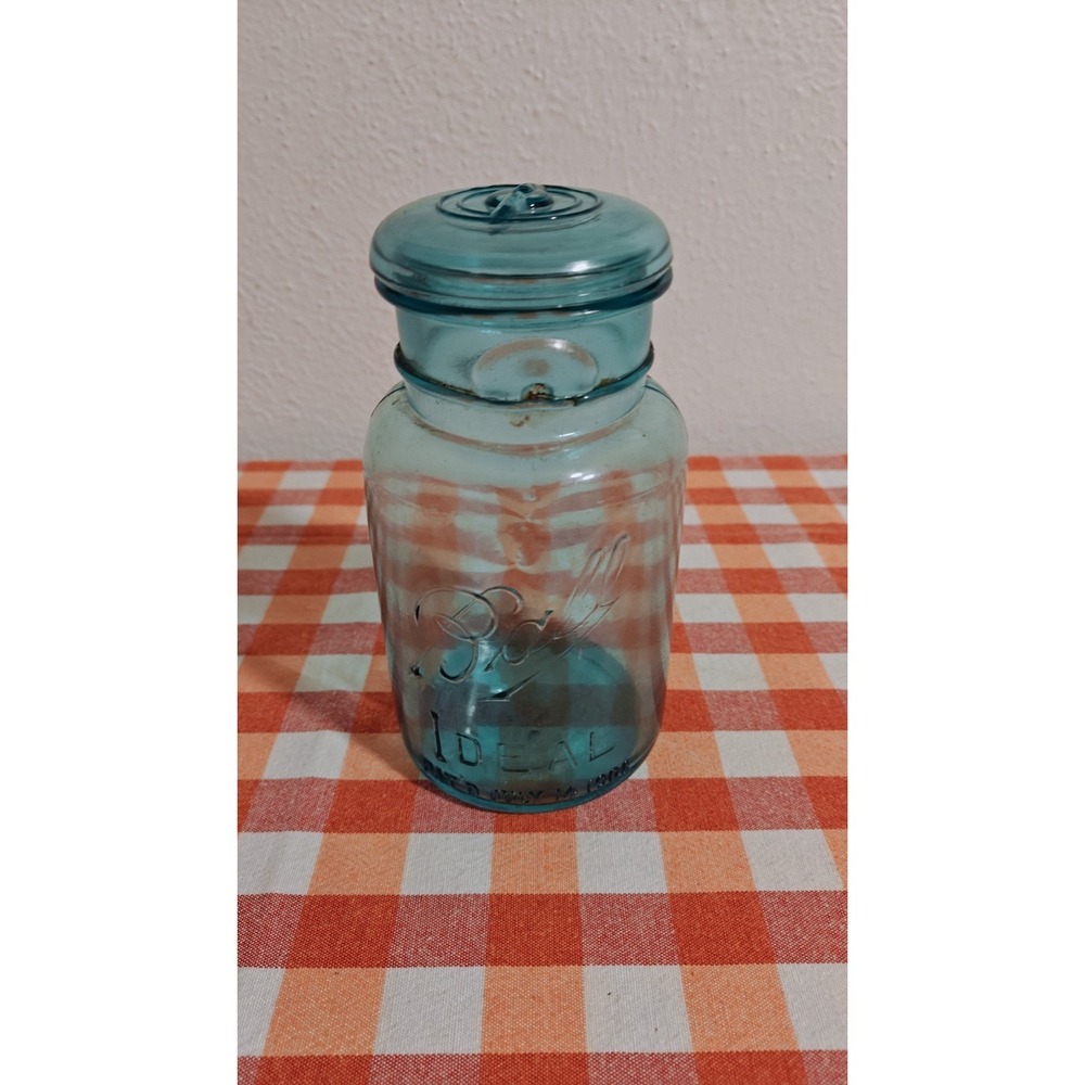Vintage Ball Ideal Aqua Blue Glass Canning Jar w/Lid #7